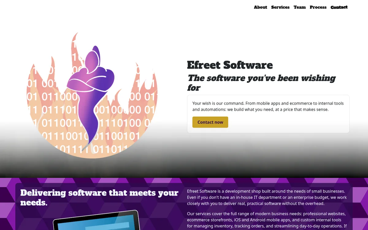 Efreet Software home page with the hand-drawn genie logo