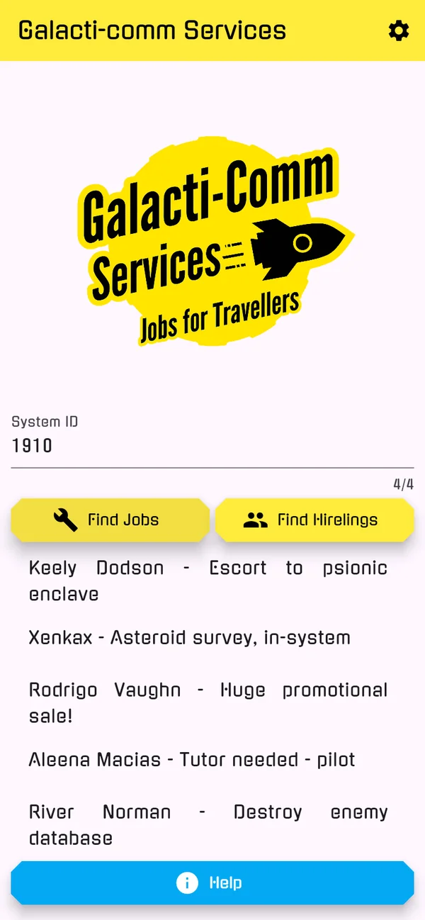 Traveller Quest Generator showing a list of generated jobs